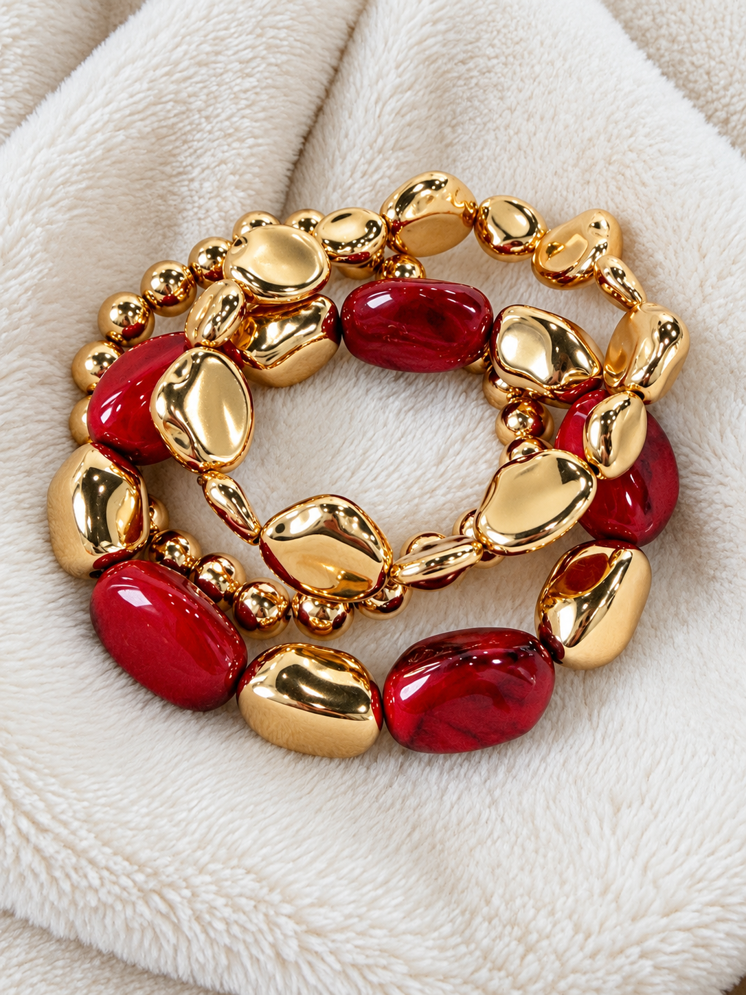 Red Rouge Beaded Bracelet Set