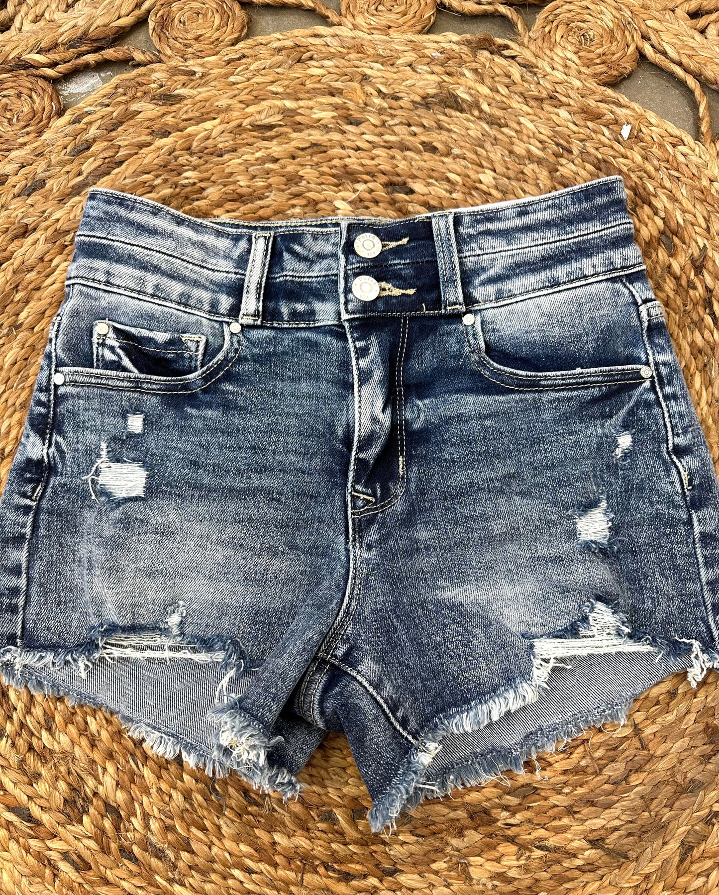 Double Down Dark Wash Denim Shorts