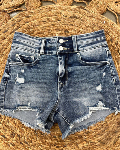 Double Down Dark Wash Denim Shorts