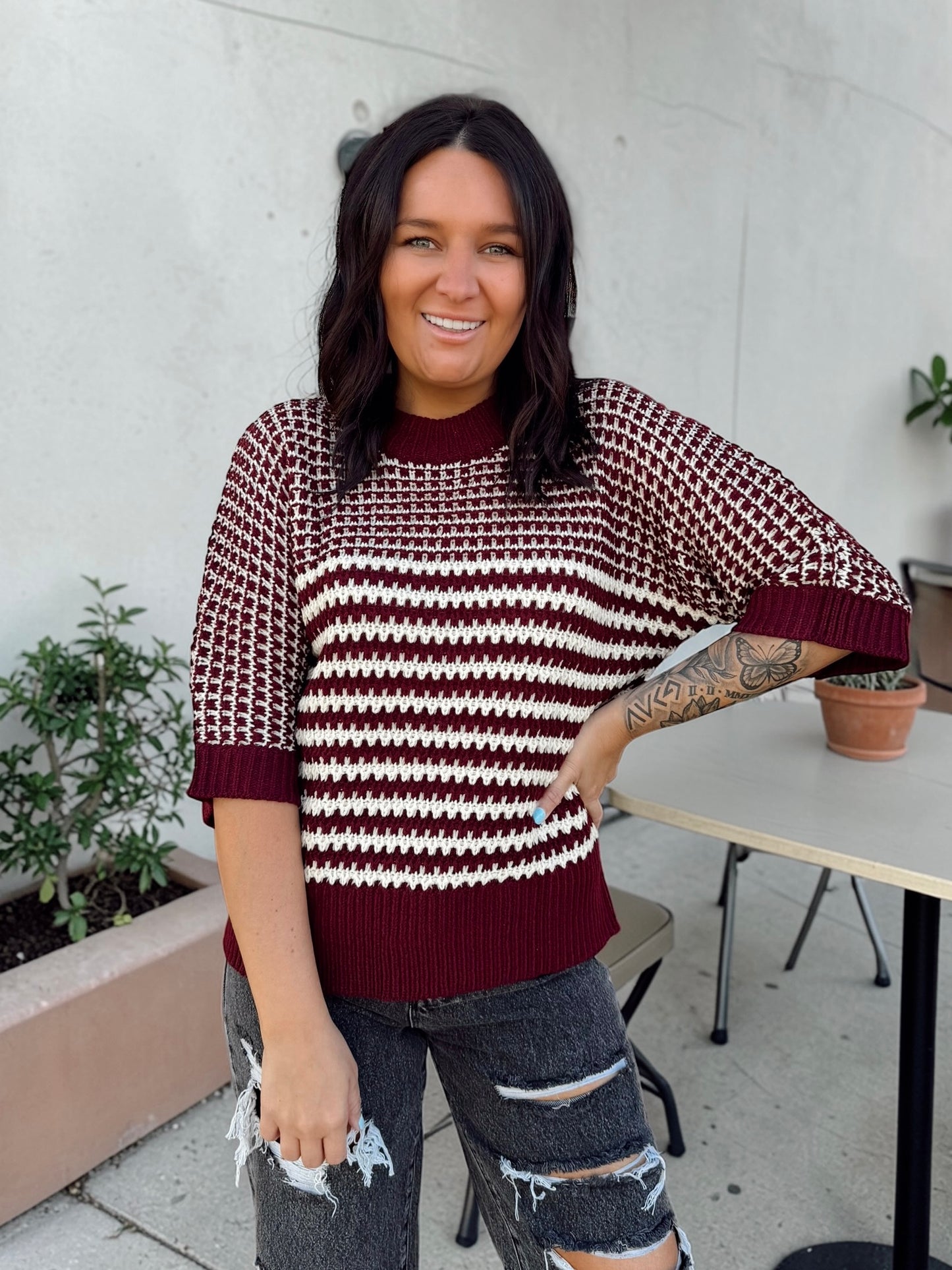 Crimson Drape Sweater Top
