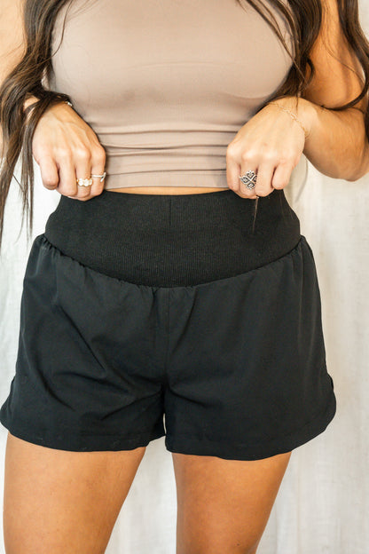 Black Ribbed High Waist Active Shorts