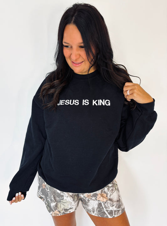 Jesus Is King Black Crewneck Top