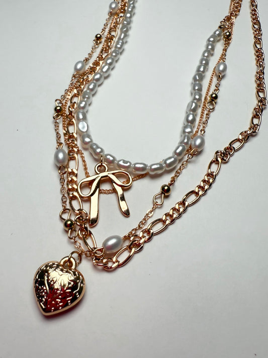 Beautiful Bows Multi Layered Charm Necklace