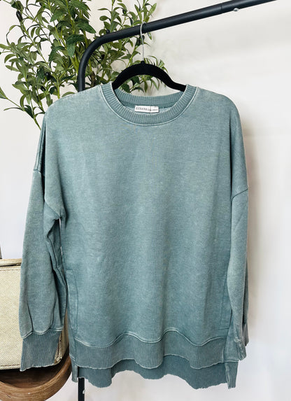 Hold Me Tight Acid Wash Crewneck Top