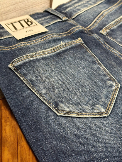 DARK WASH Route 507 Milestone Distressed Denim Flare Jeans