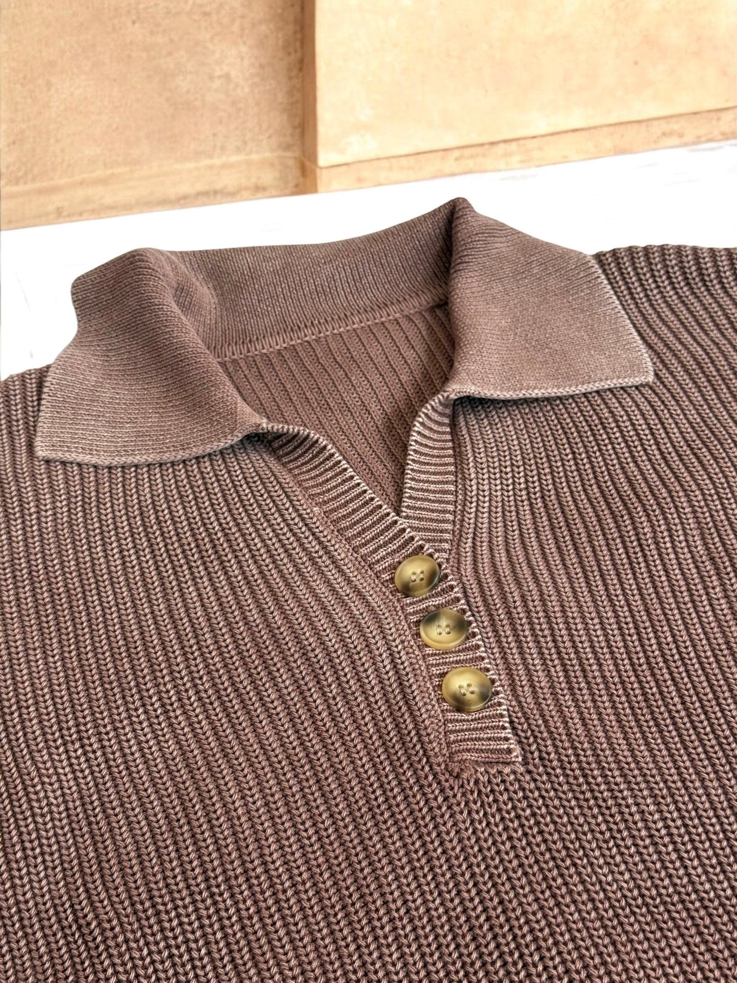Brown Mineral Wash Knit Button Sweater top
