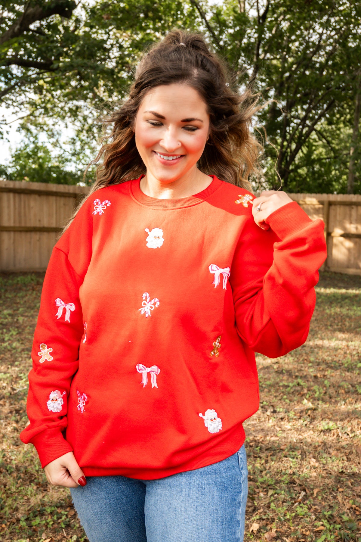 Holiday Embroidered Crew Sweater