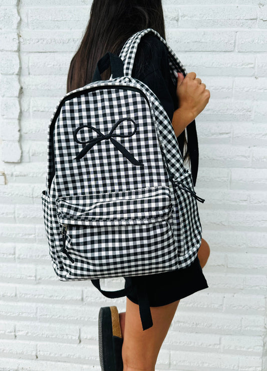 Old School Bow Embroidered Checkered Backpack