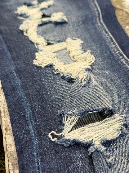 DARK WASH Route 507 Milestone Distressed Denim Flare Jeans