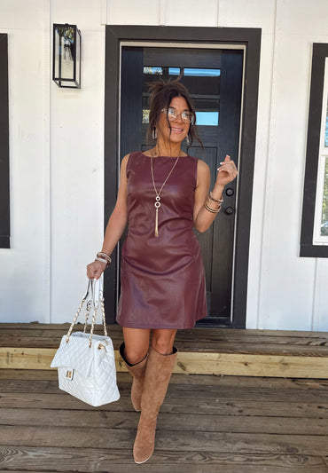 Merlot Moment Maroon Leather Dress