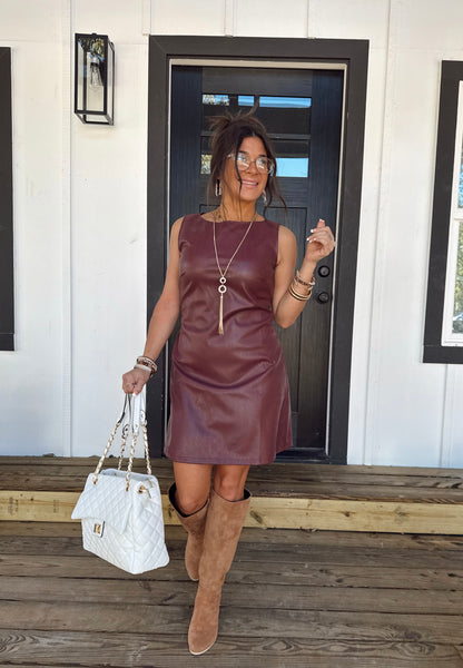 Merlot Moment Maroon Leather Dress