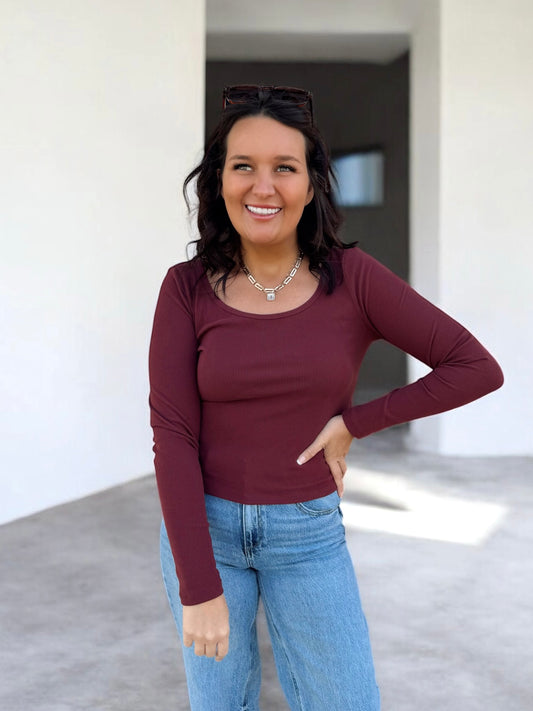Wine & Dine Long Sleeve Ribbed Cropped Top