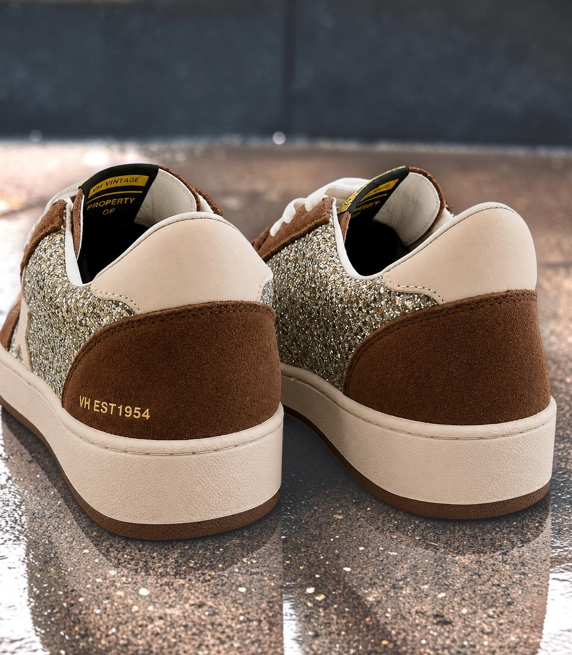 Denisse Brown Glitter Pop Low-Top Sneakers