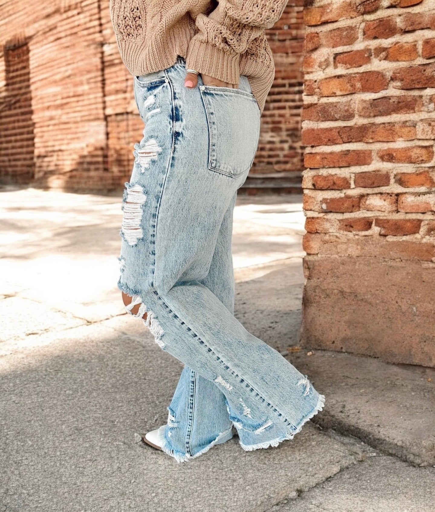 Victoria Vintage Distressed Flare Jean