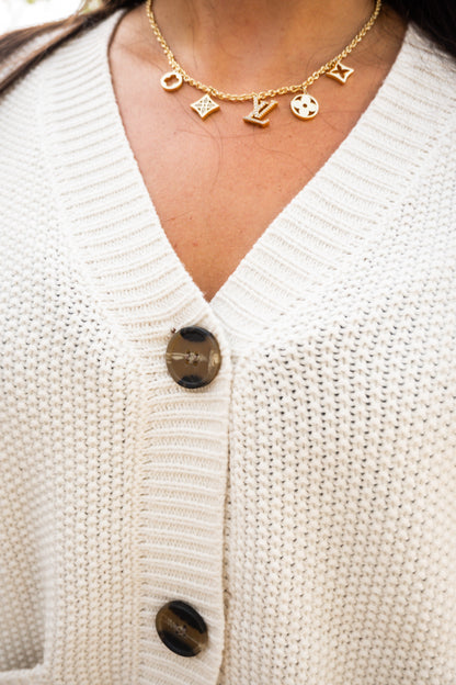 Ivory Texture Knit Button Cardigan