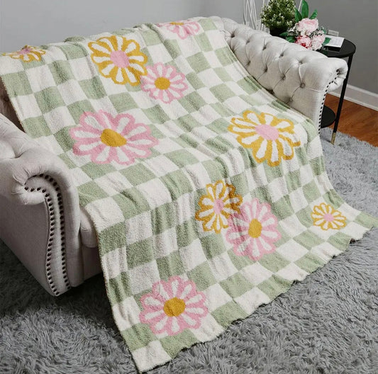 Checkered In Bloom Throw Blanket