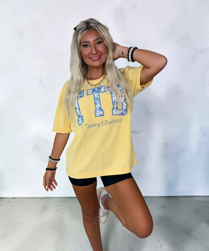 TTB Floral Blue On Yellow Graphic T-shirt