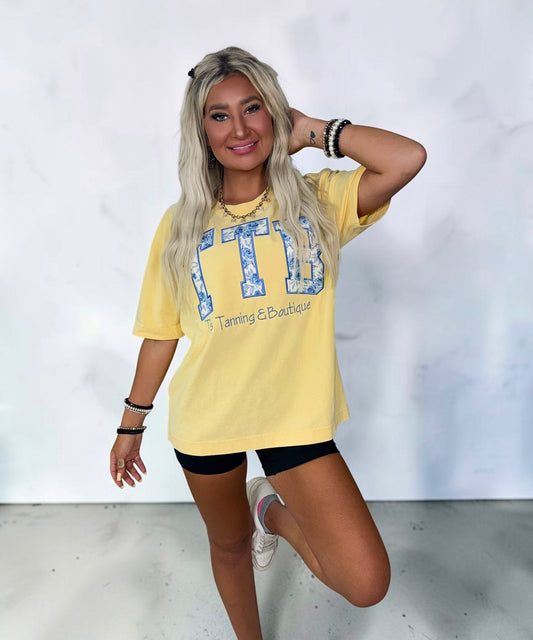 TTB Floral Blue On Yellow Graphic T-shirt