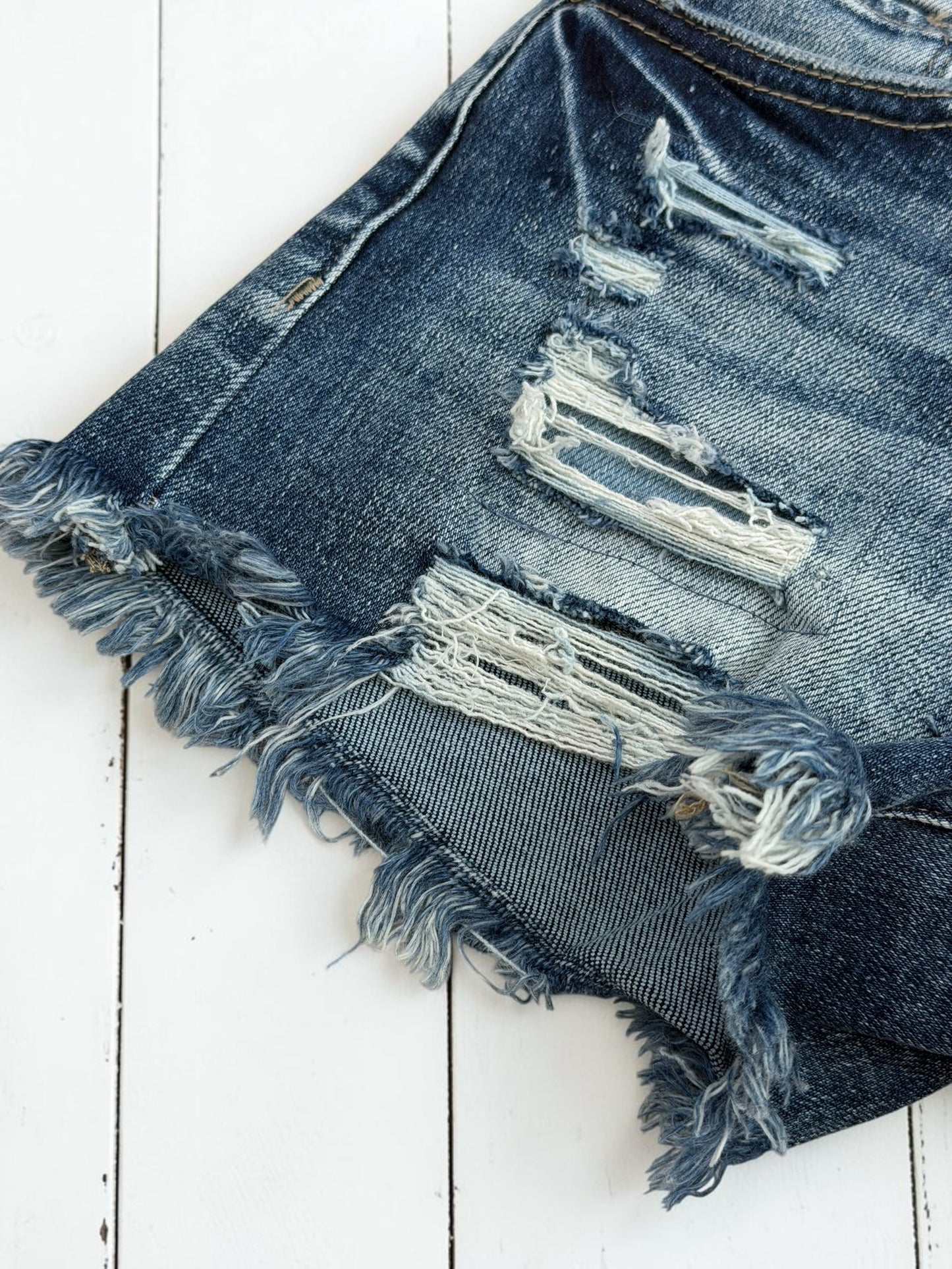Jasmine Dark Wash Distressed Denim Shorts