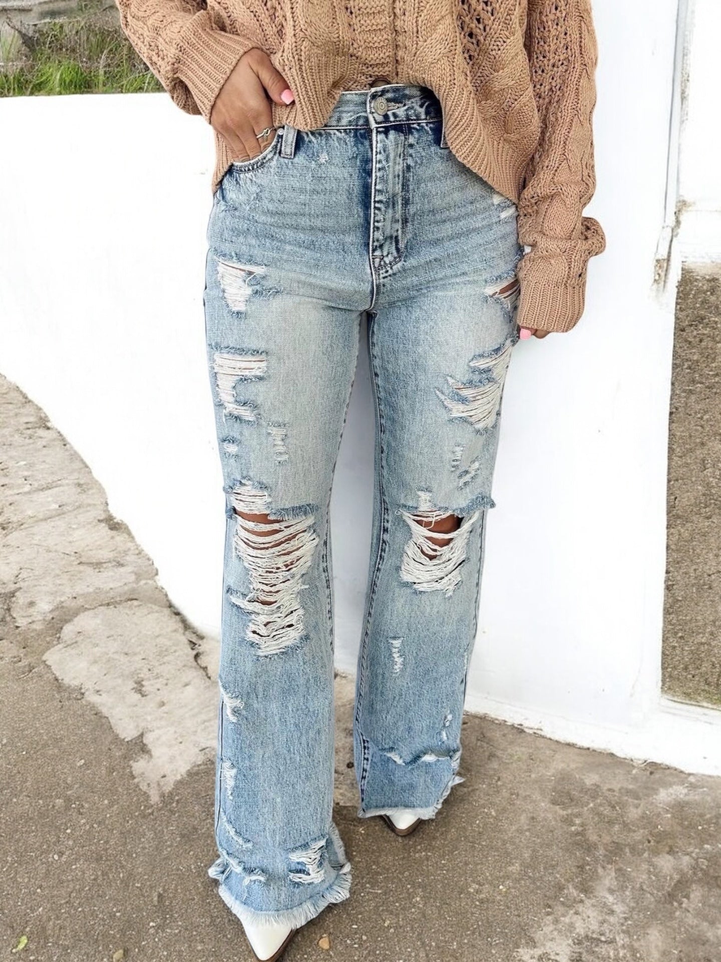 Victoria Vintage Distressed Flare Jean