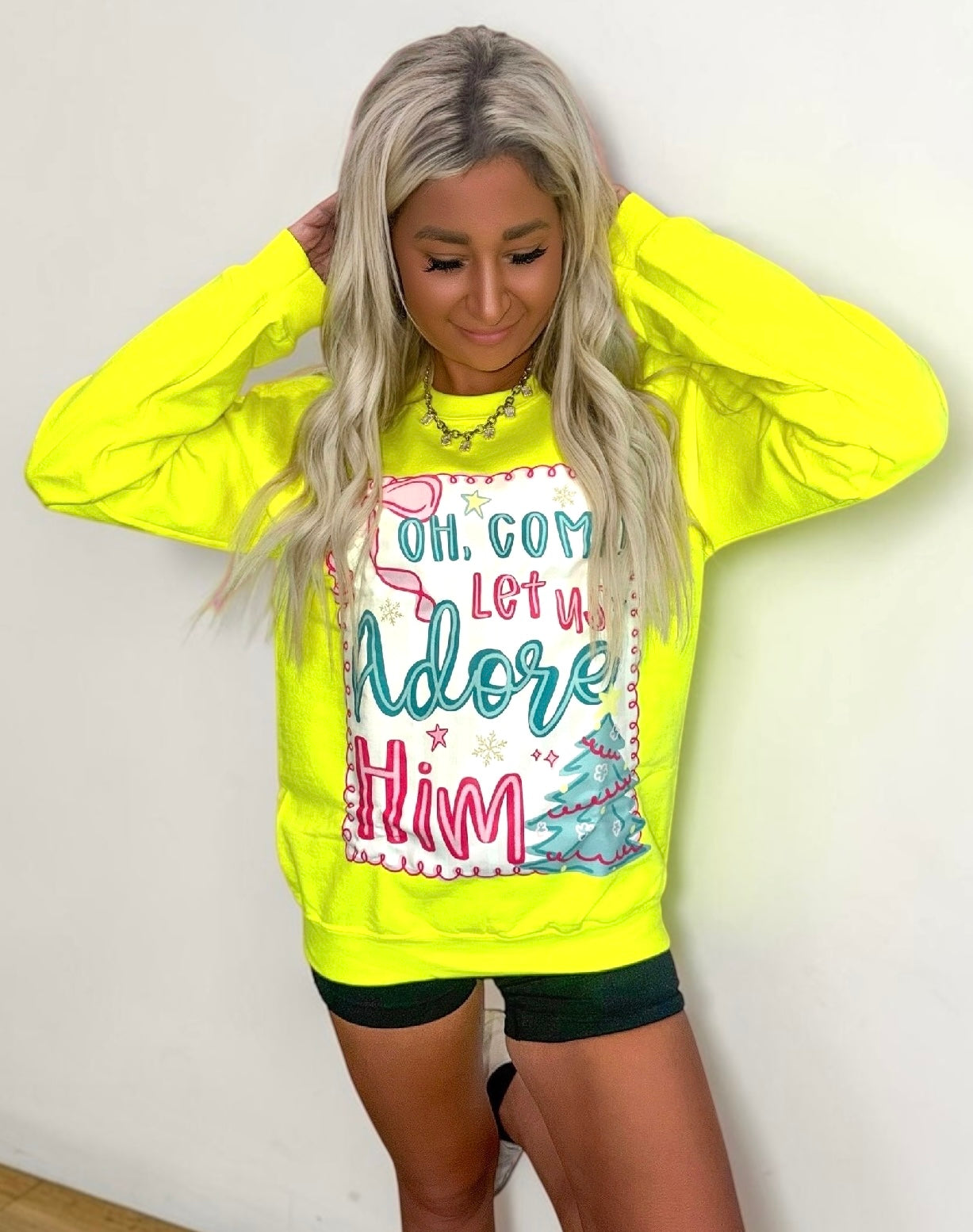 Let Us Adore Him Graphic Crewneck Top