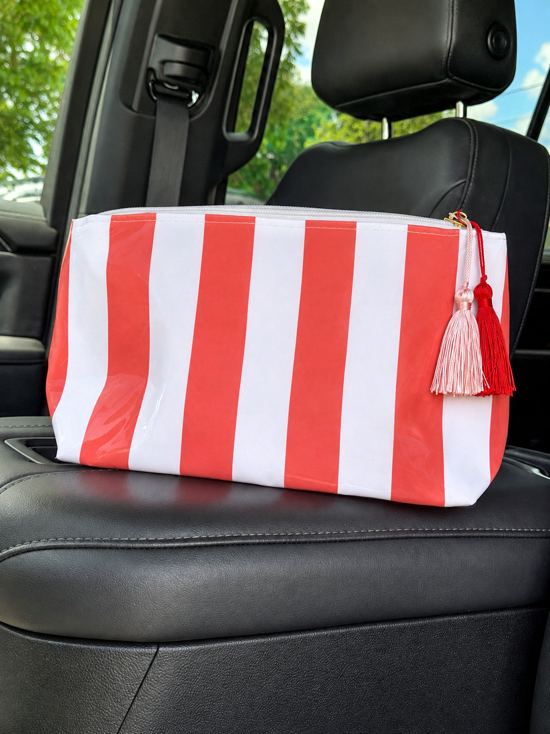 Striped Vinyl Zipper Makeup Bag