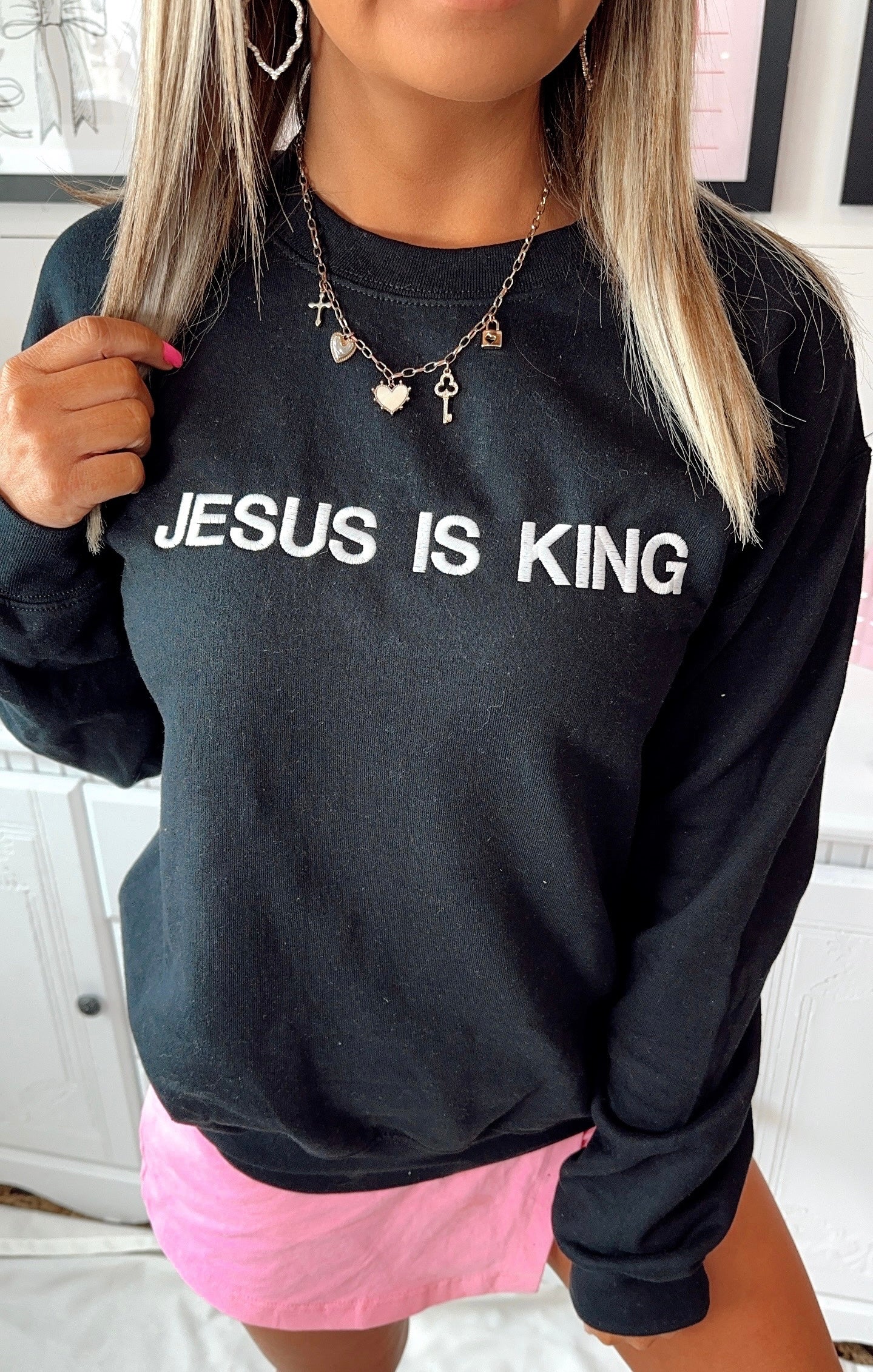 Jesus Is King Black Crewneck Top