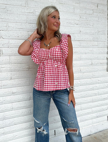 Gather Together Red Blouse Top