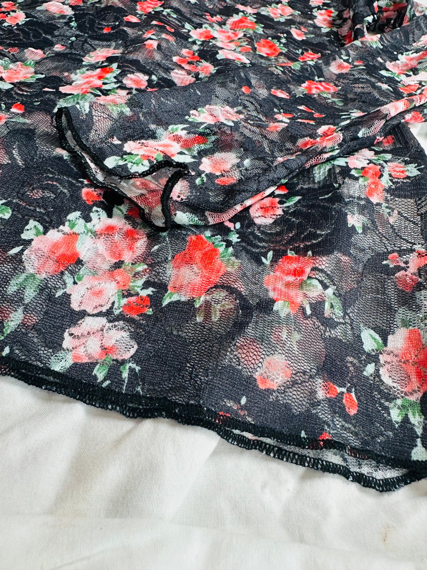 Back In Time Floral Mesh Long Sleeve Top