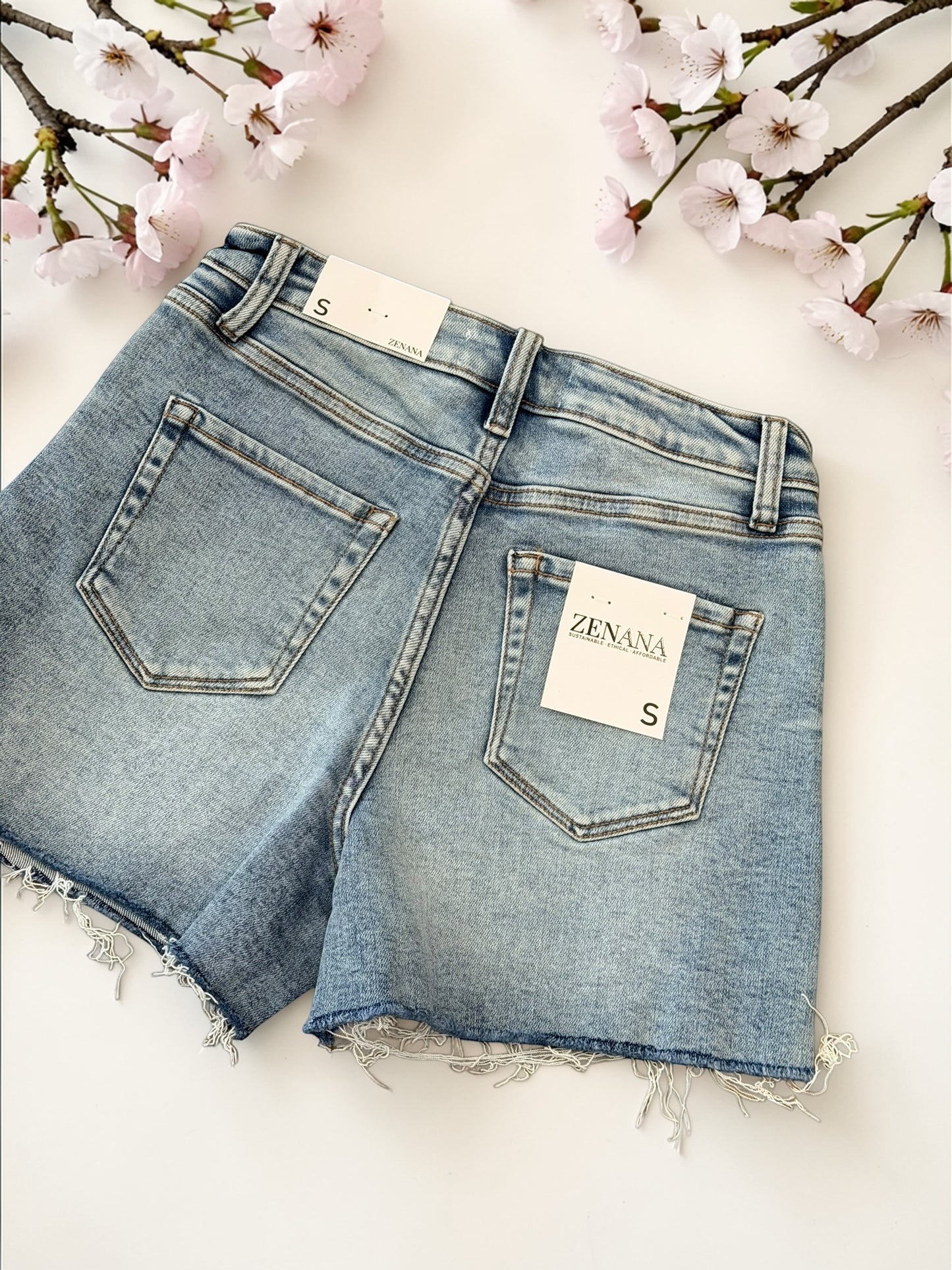 Stephanie Distressed Hem Denim Shorts