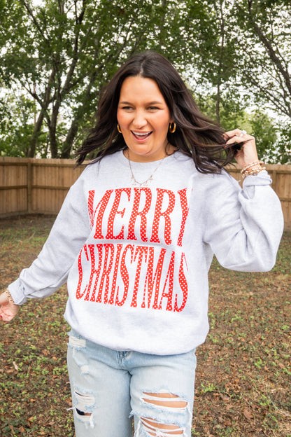 MERRY Polka-Dot CHRISTMAS Graphic Crewneck