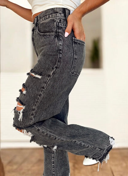 Drunken Nights Distressed Wide Leg Jeans