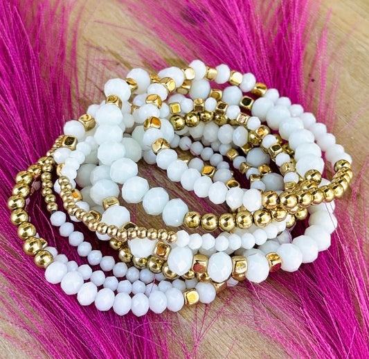 Simply Stunning White & Gold Bracelet Set