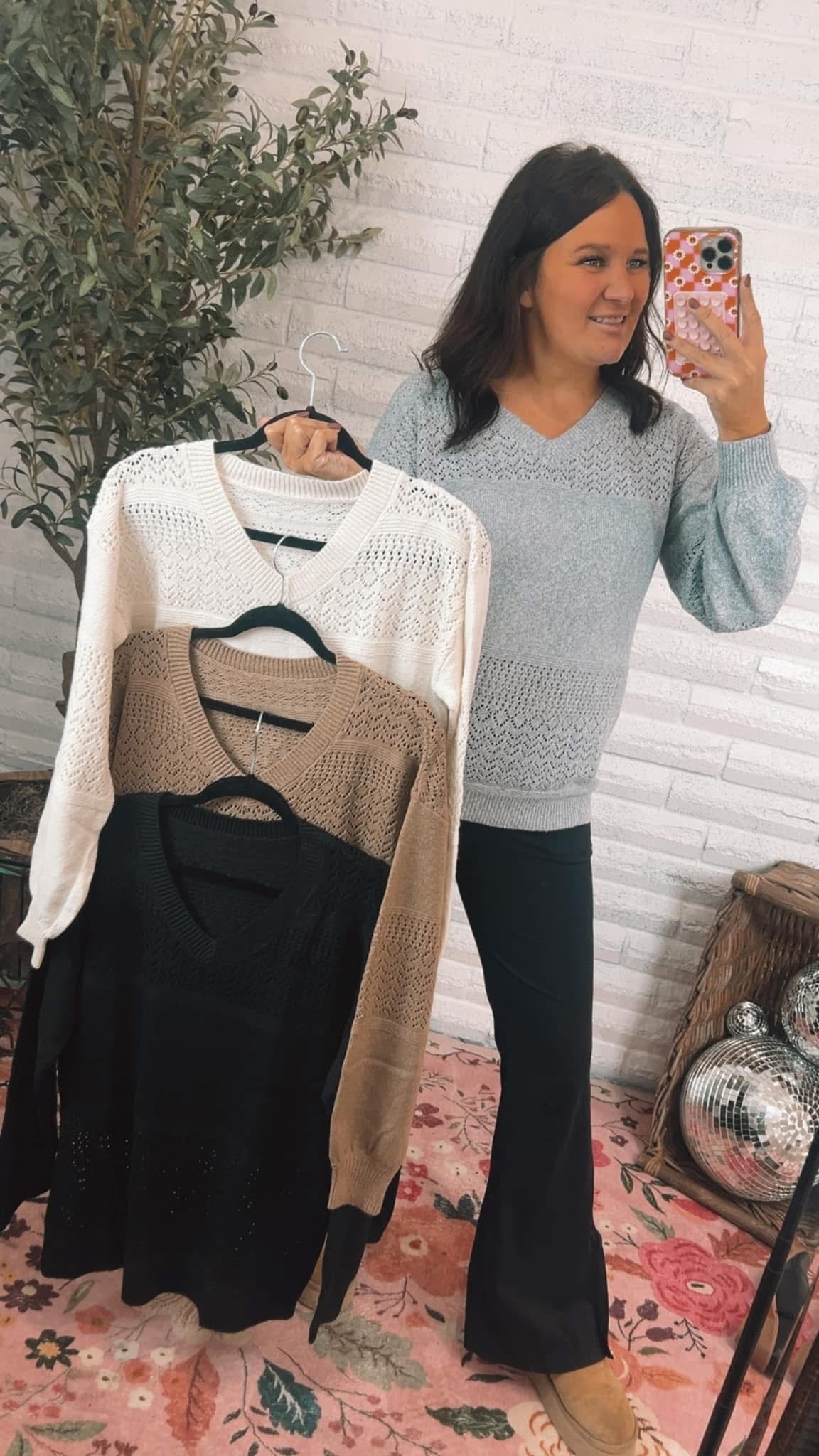 Pattern V neck Sweater Top