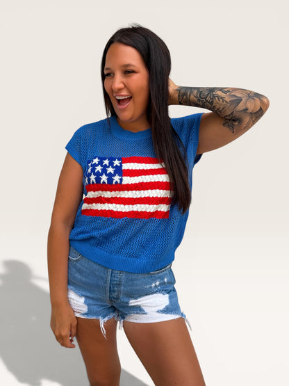 Star‑Spangled Sweater Tee Top