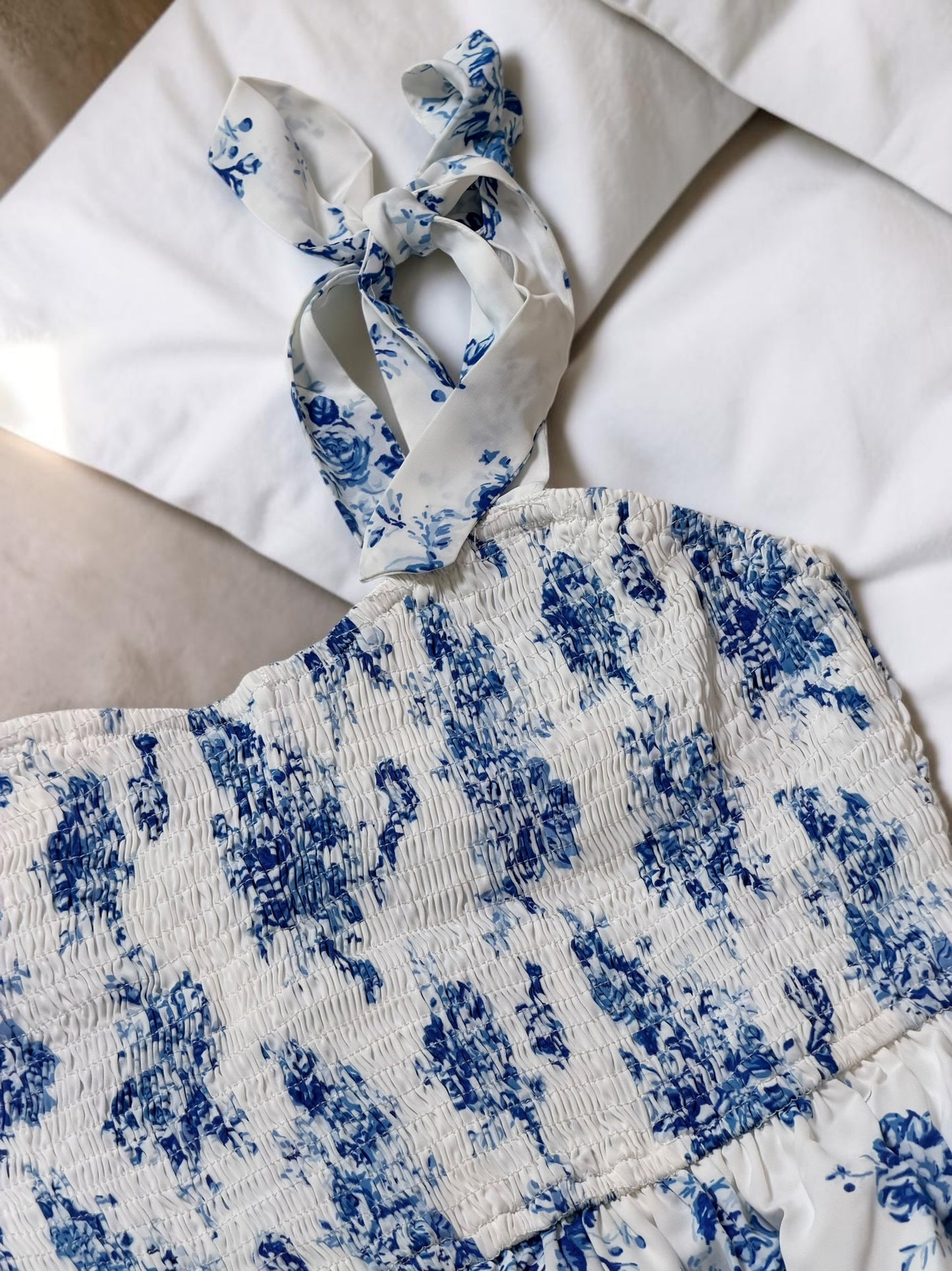 Blue Petal Shirred Maxi Dress