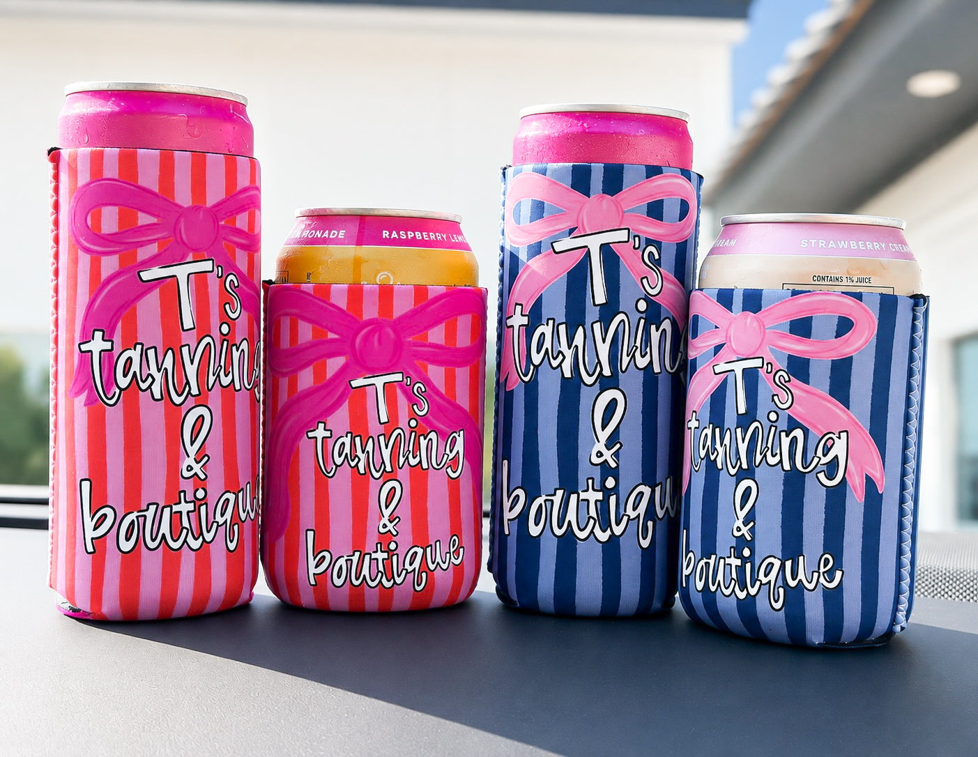 T's Tanning & Boutique Striped Can Holder