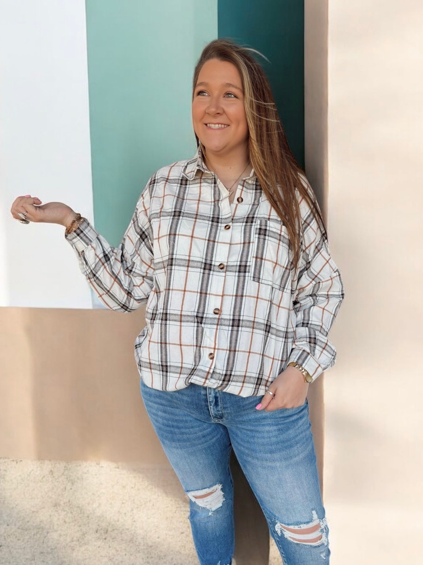Plaid Passage White Flannel Top