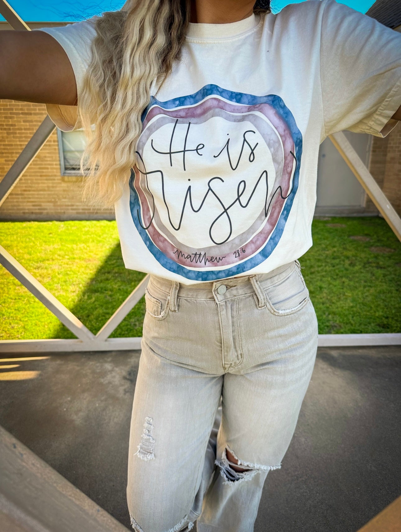 “He Is Risen”  Ivory Graphic Top
