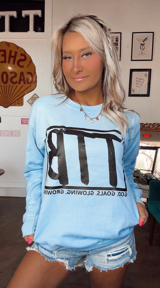 Light Blue w/ Black Logo Crewneck Top