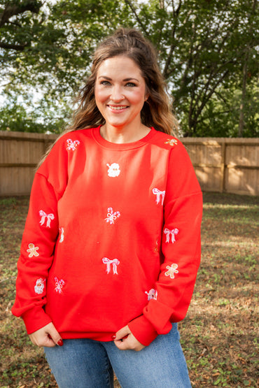 Holiday Embroidered Crew Sweater