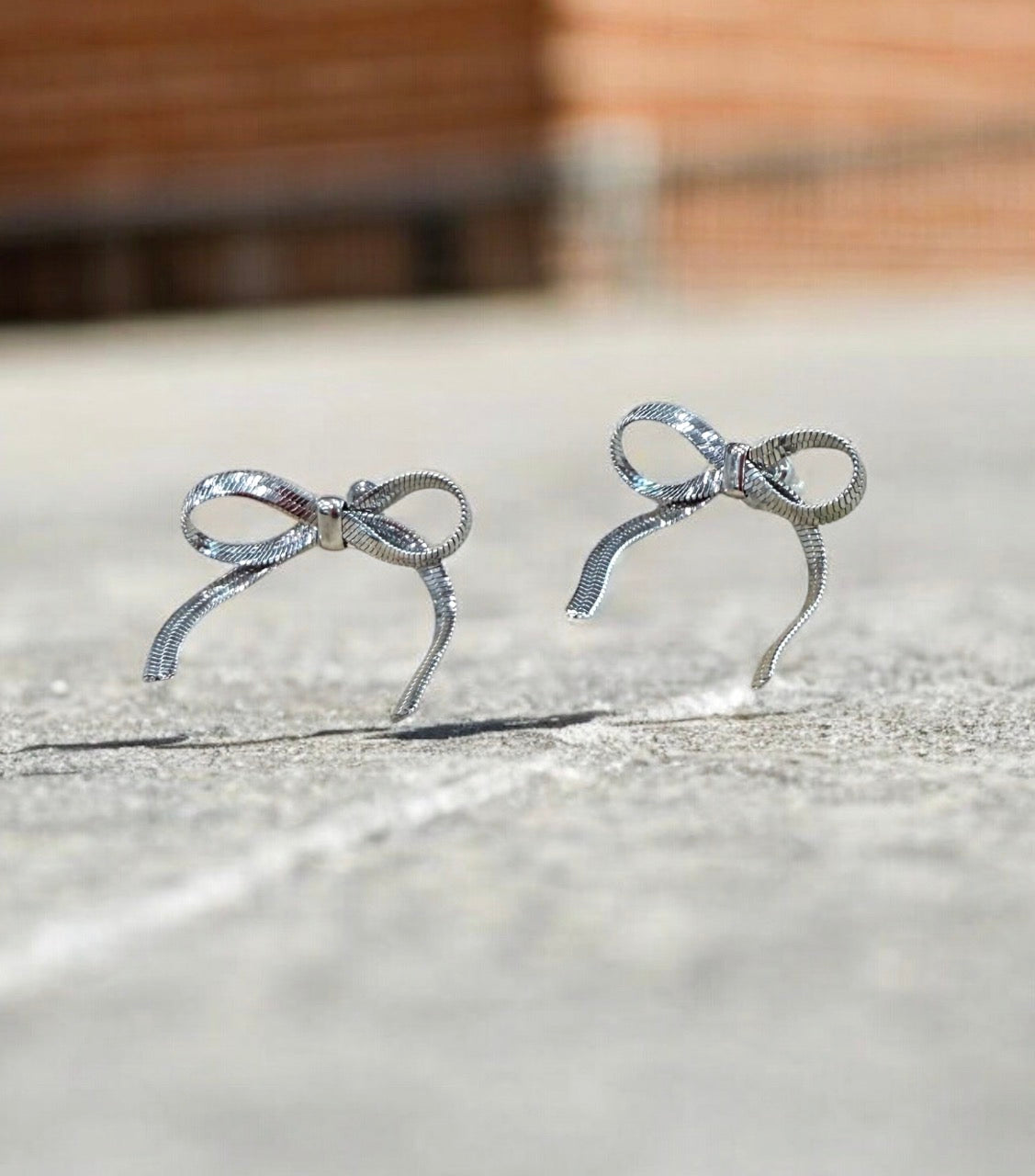 Silver Bow Stud Earrings
