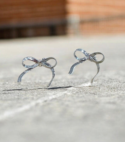 Silver Bow Stud Earrings