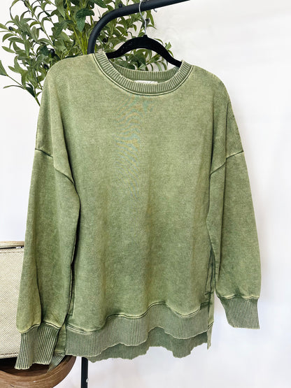 Hold Me Tight Acid Wash Crewneck Top
