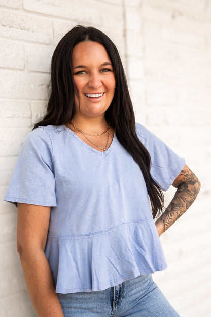 Mineral Wash Lace V‑Neck Top