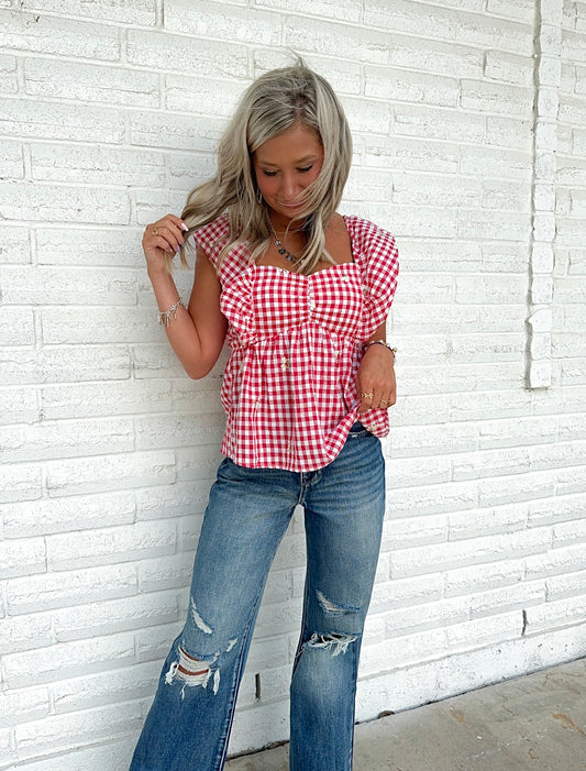 Gather Together Red Blouse Top