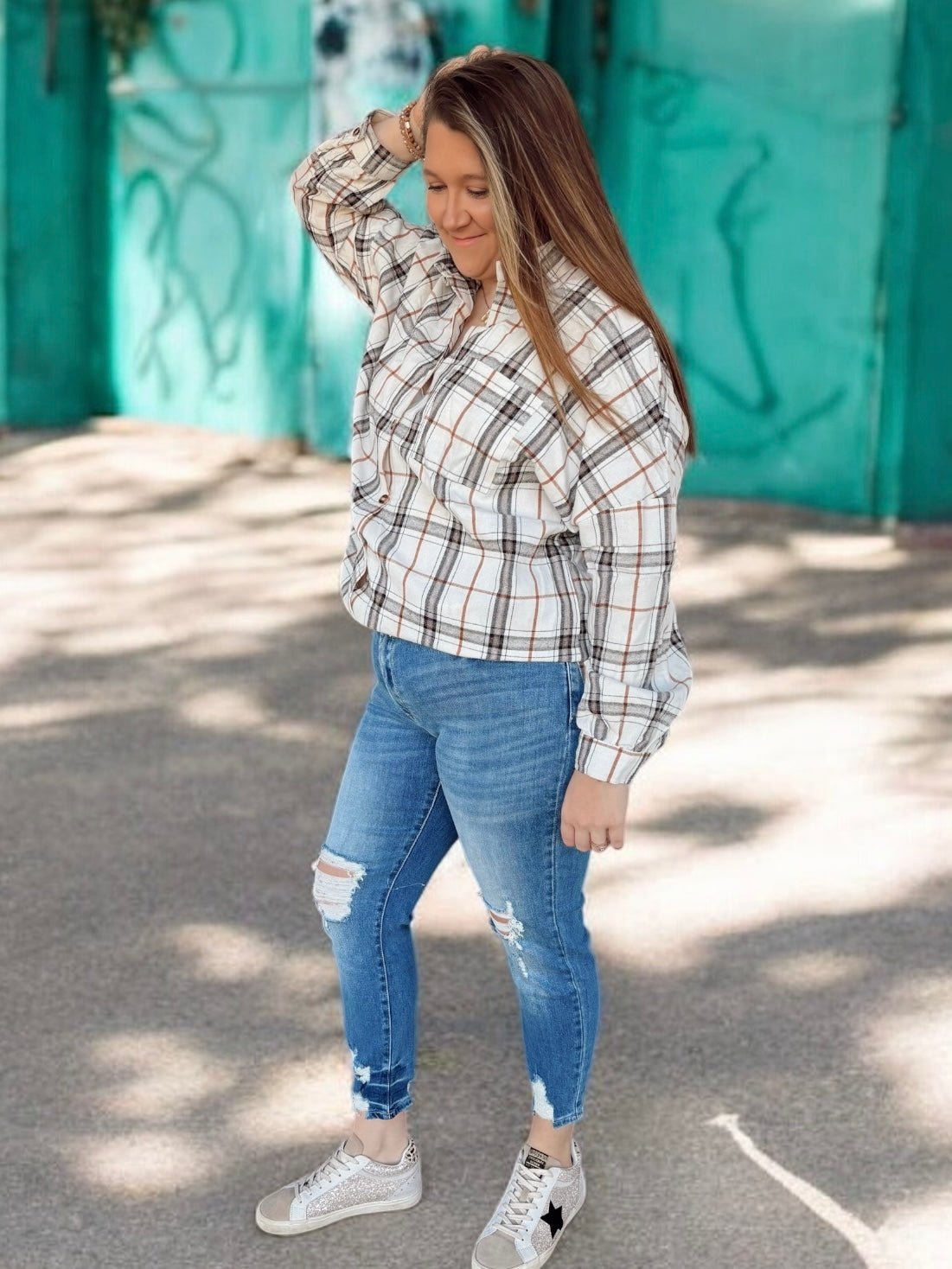 Plaid Passage White Flannel Top