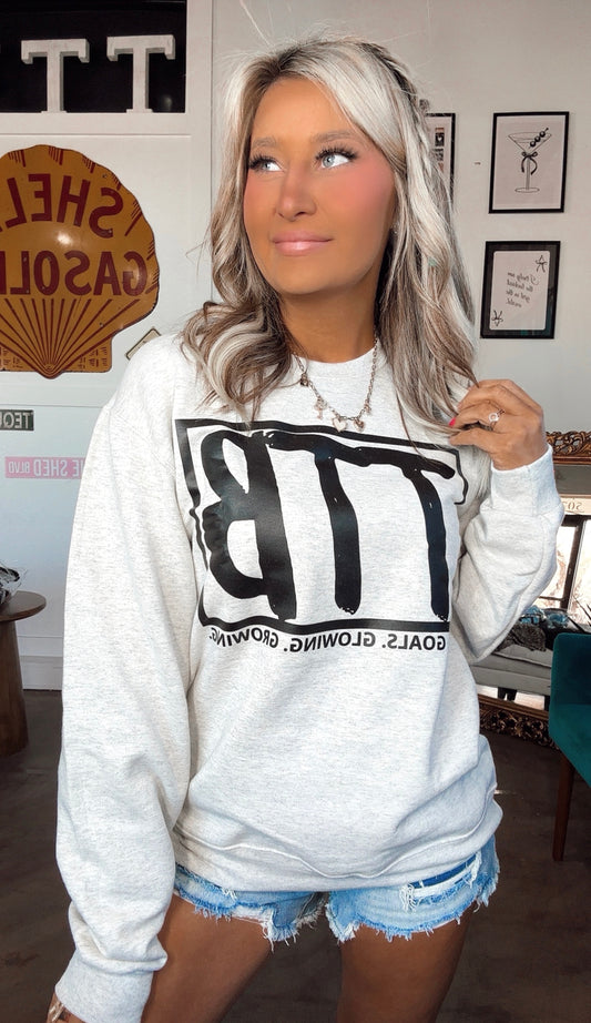 Textured Cream TTB w Black Logo Crewneck Top