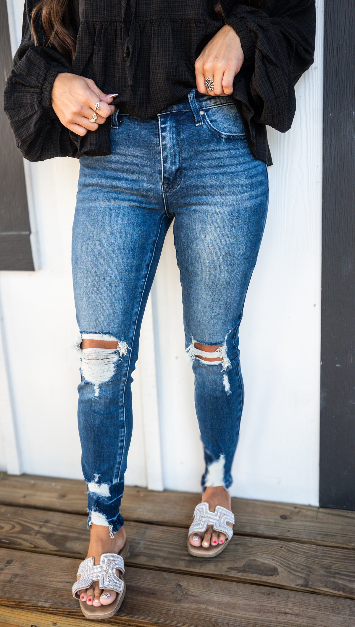Sara Sage Distressed Skinny Jeans