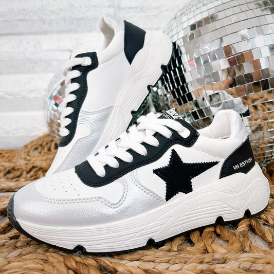 Metallic Dream Black and Silver Sporty Vintage Havana Sneakers